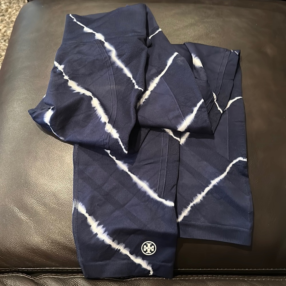 Tory Sport leggings, blue and white tie-dye size L